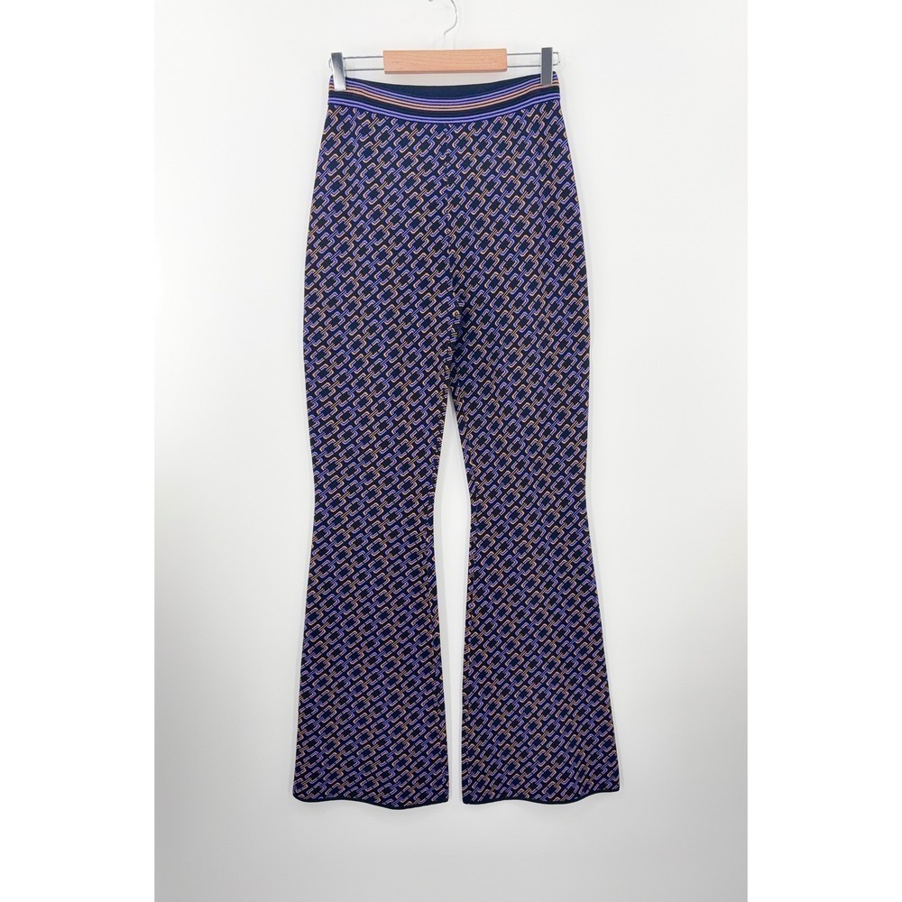 B41 Diane Von Furstenberg Ashdon Knit Flare Pants Small Purple Geometric Chain